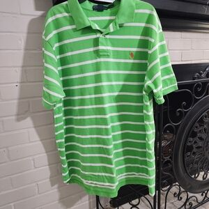 Men's Ralph Lauren Polo Green and White Striped Polo XXL